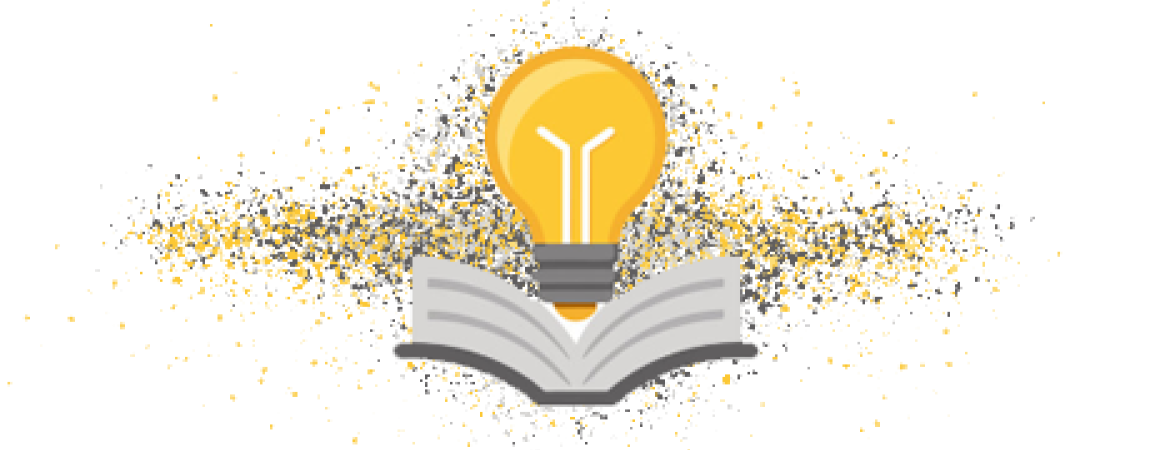 Clip art of a light bulb over a book with an abstract splatter background
