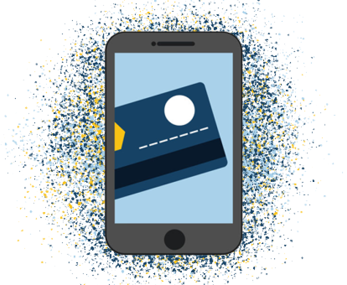 clip art of a cell phone with a credit card in the screen