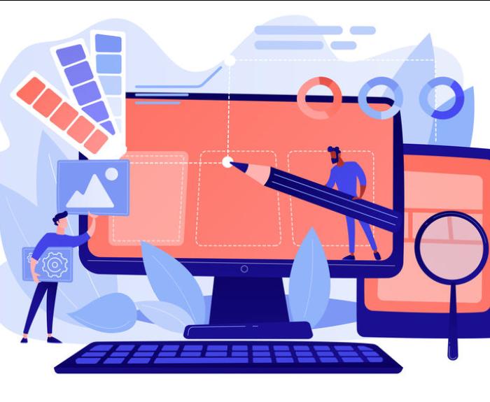 Cartoon drawing representing putting together a website